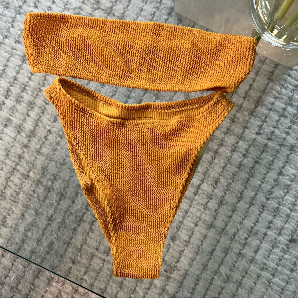 Skatie Swim Orange Textured Bikini Set